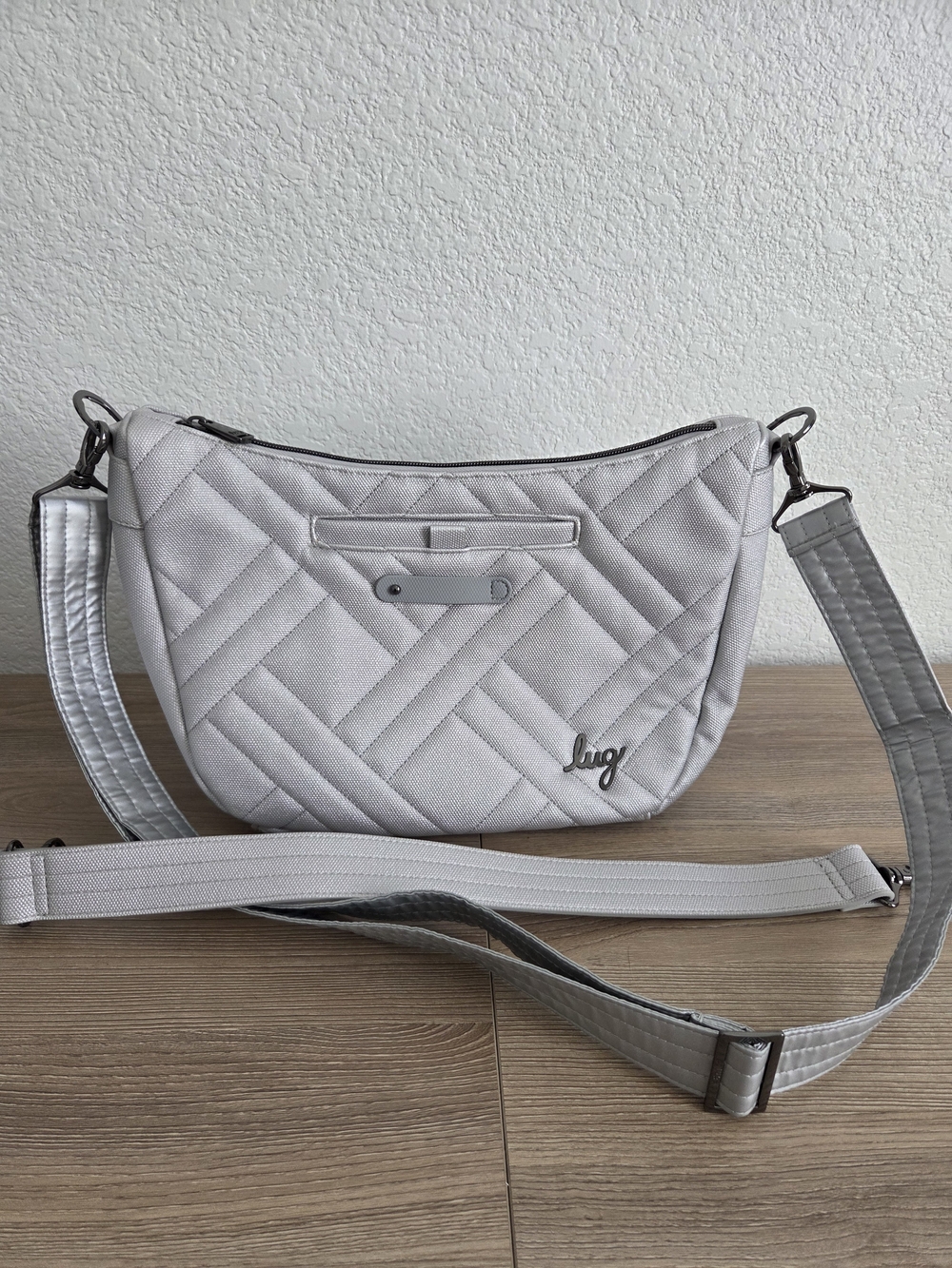 lug Quilted Crossbody Bag in Light Gray